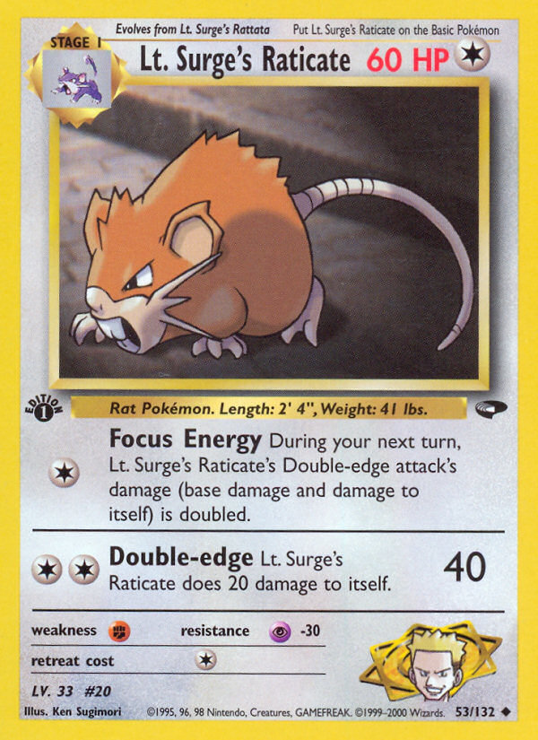 Lt. Surge's Raticate (53/132) [Gym Challenge 1st Edition] | Arkham Games and Comics