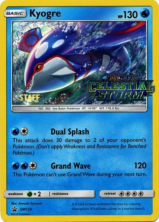 Kyogre (SM129) (Staff Prerelease Promo) [Sun & Moon: Black Star Promos] | Arkham Games and Comics