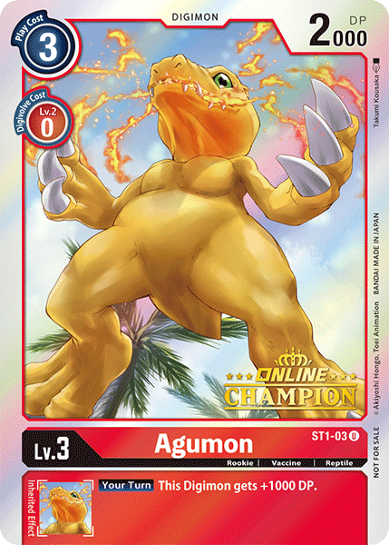 Agumon [ST1-03] (Online Champion) [Starter Deck: Gaia Red Promos] | Arkham Games and Comics