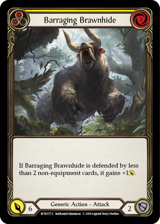 Barraging Brawnhide (Yellow) [WTR177-C] (Welcome to Rathe)  Alpha Print Rainbow Foil | Arkham Games and Comics