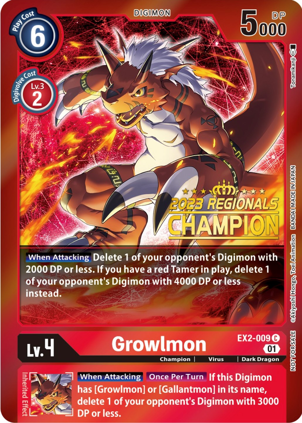 Growlmon [EX2-009] (2023 Regionals Champion) [Digital Hazard Promos] | Arkham Games and Comics