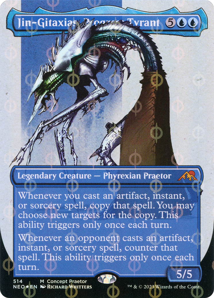 Jin-Gitaxias, Progress Tyrant (Borderless Concept Praetors Step-and-Compleat Foil) [Phyrexia: All Will Be One] | Arkham Games and Comics