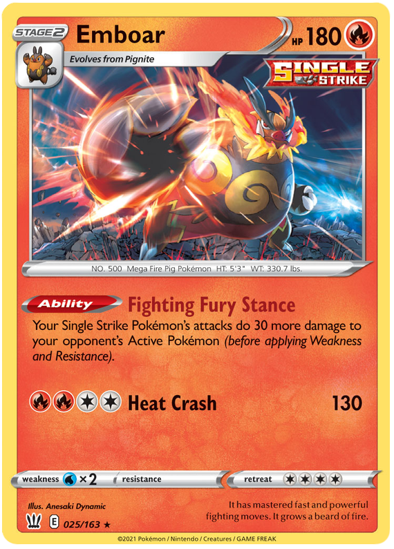 Emboar (025/163) [Sword & Shield: Battle Styles] | Arkham Games and Comics