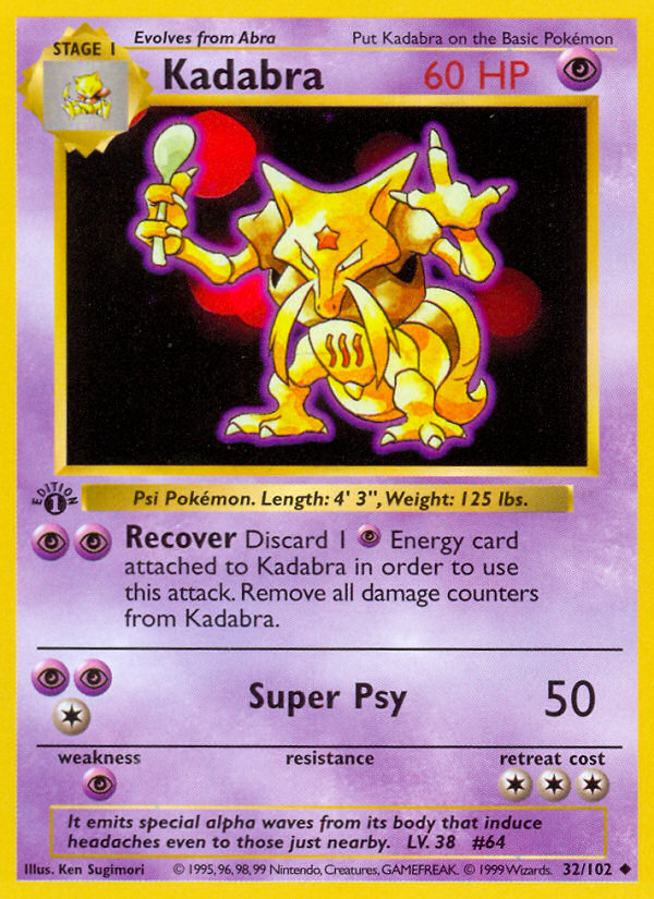 Kadabra (32/102) (Shadowless) [Base Set 1st Edition] | Arkham Games and Comics