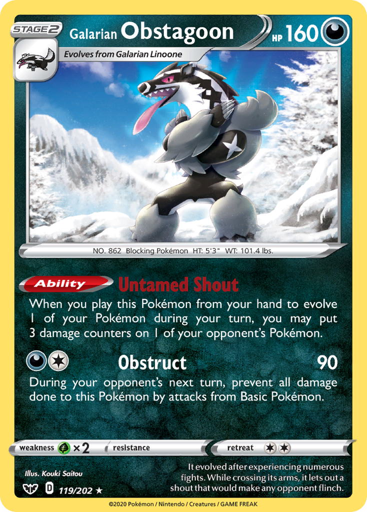 Galarian Obstagoon (119/202) [Sword & Shield: Base Set] | Arkham Games and Comics