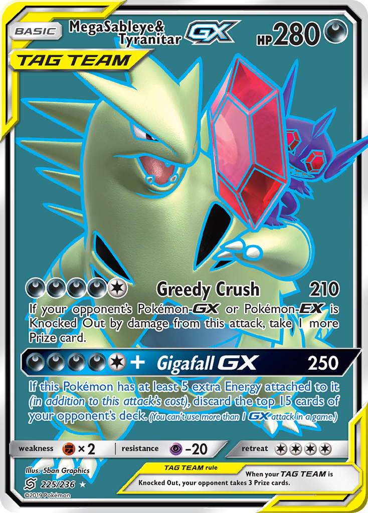 Mega Sableye & Tyranitar GX (225/236) [Sun & Moon: Unified Minds] | Arkham Games and Comics