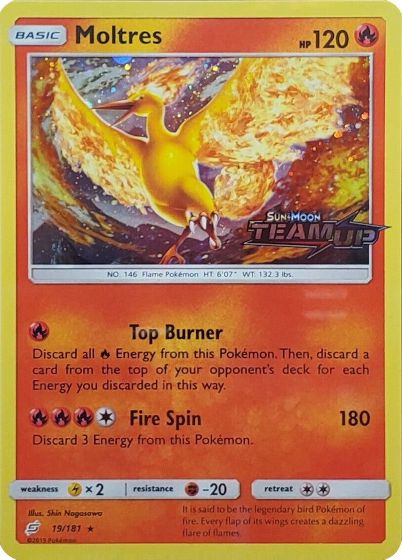 Moltres (19/181) (Stamped) [Sun & Moon: Team Up] | Arkham Games and Comics