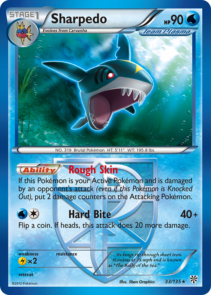 Sharpedo (33/135) [Black & White: Plasma Storm] | Arkham Games and Comics