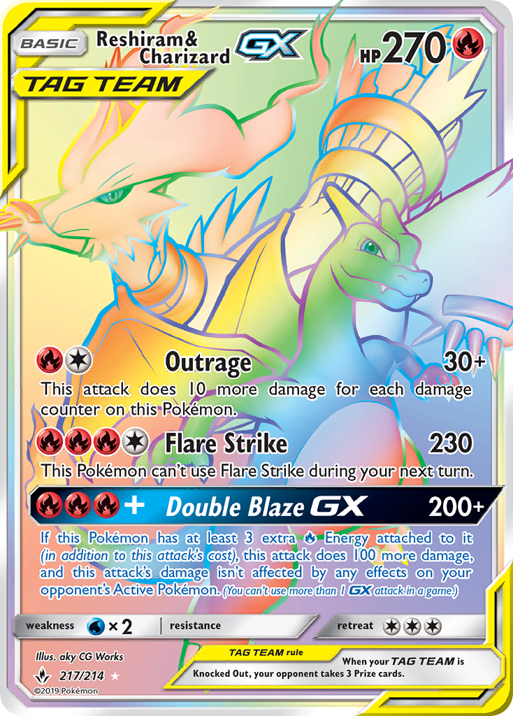 Reshiram & Charizard GX (217/214) [Sun & Moon: Unbroken Bonds] | Arkham Games and Comics