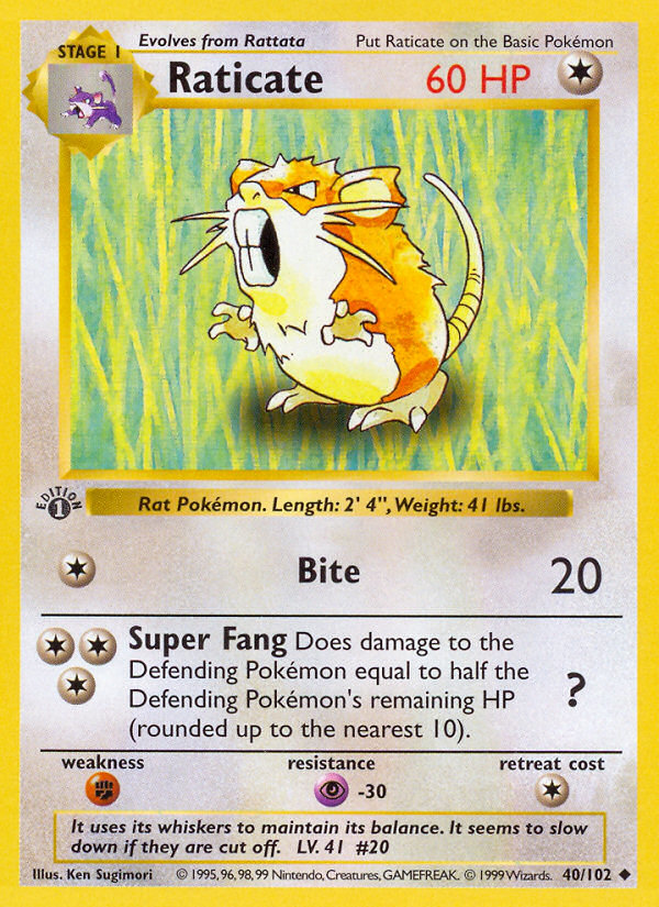 Raticate (40/102) (Shadowless) [Base Set 1st Edition] | Arkham Games and Comics