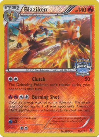 Blaziken (14/111) (National Championship Promo) [XY: Furious Fists] | Arkham Games and Comics