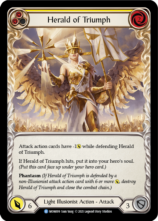 Herald of Triumph (Yellow) [MON009-RF] (Monarch)  1st Edition Rainbow Foil | Arkham Games and Comics