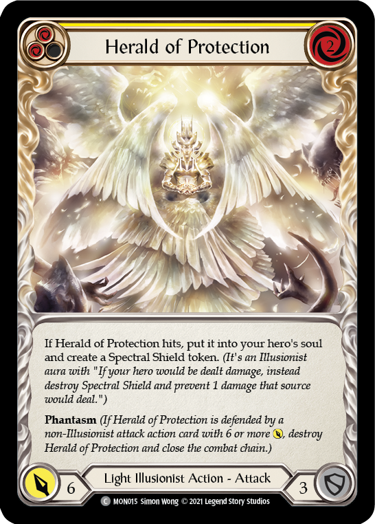 Herald of Protection (Yellow) [MON015-RF] (Monarch)  1st Edition Rainbow Foil | Arkham Games and Comics