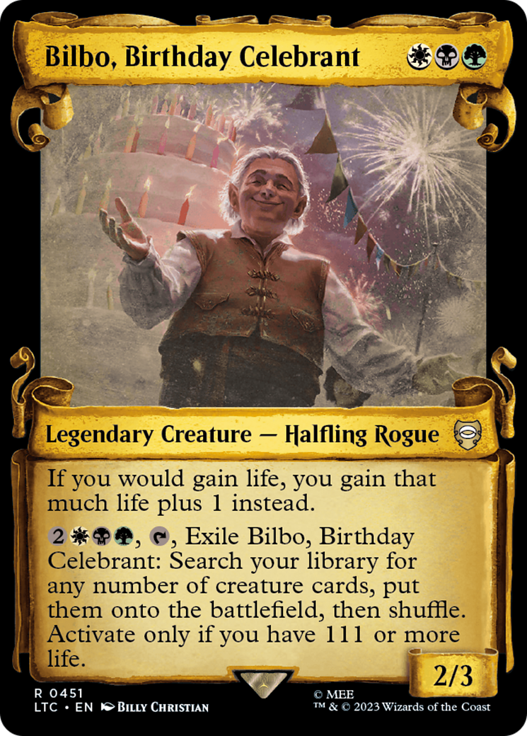 Bilbo, Birthday Celebrant [The Lord of the Rings: Tales of Middle-Earth Commander Showcase Scrolls] | Arkham Games and Comics