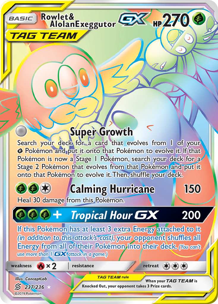 Rowlet & Alolan Exeggutor GX (237/236) [Sun & Moon: Unified Minds] | Arkham Games and Comics