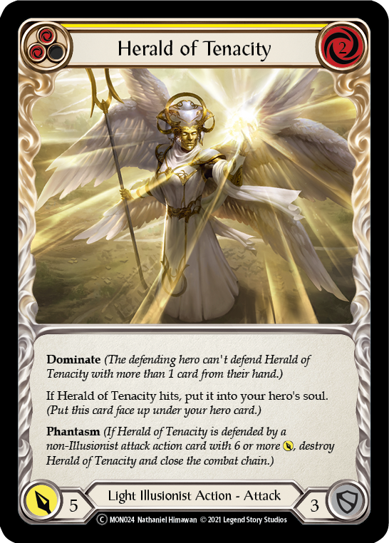 Herald of Tenacity (Yellow) [U-MON024-RF] (Monarch Unlimited)  Unlimited Rainbow Foil | Arkham Games and Comics