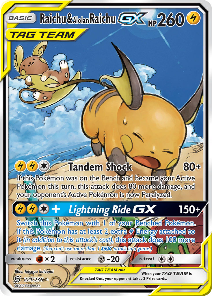 Raichu & Alolan Raichu GX (221/236) [Sun & Moon: Unified Minds] | Arkham Games and Comics