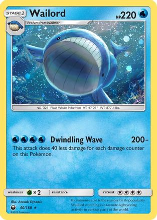 Wailord (40/168) (Cosmos Holo) [Sun & Moon: Celestial Storm] | Arkham Games and Comics