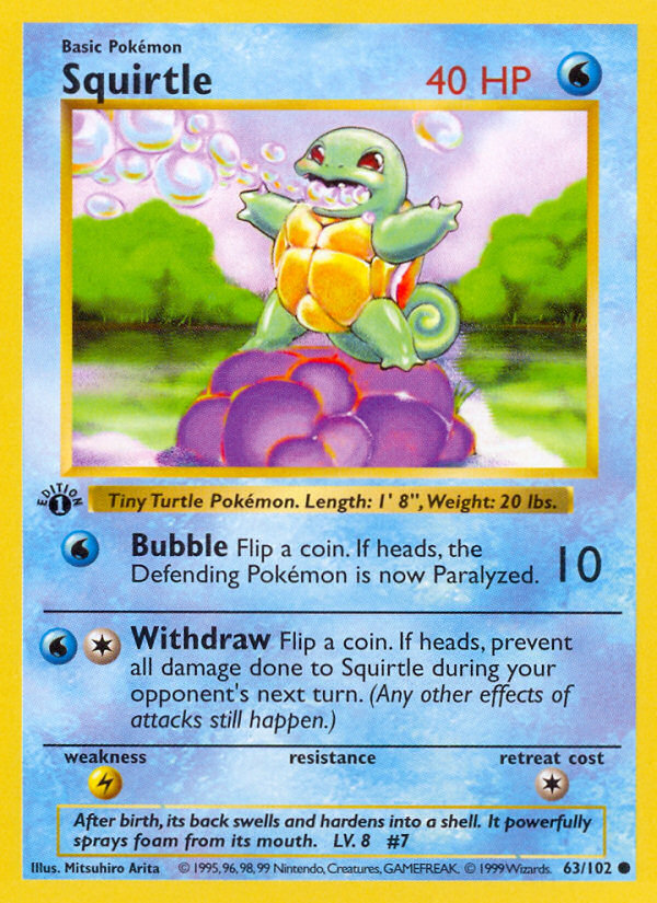 Squirtle (63/102) (Shadowless) [Base Set 1st Edition] | Arkham Games and Comics