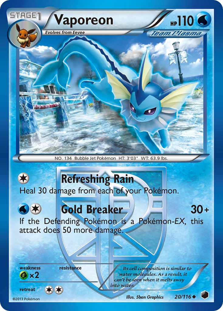 Vaporeon (20/116) [Black & White: Plasma Freeze] | Arkham Games and Comics