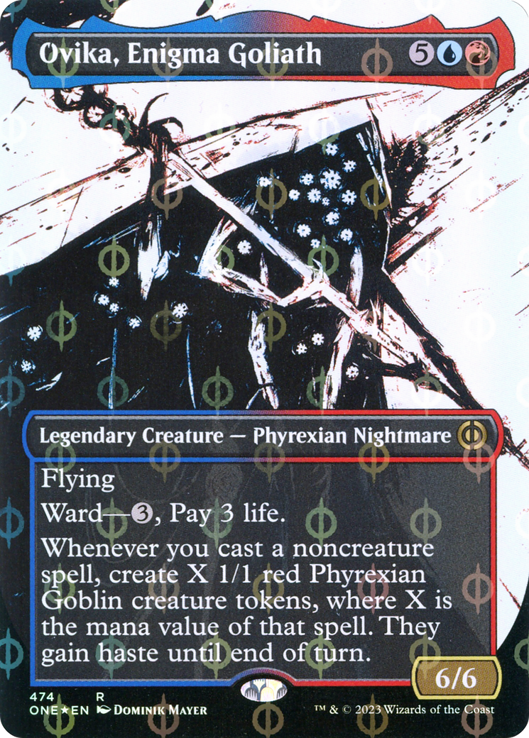 Ovika, Enigma Goliath (Borderless Ichor Step-and-Compleat Foil) [Phyrexia: All Will Be One] | Arkham Games and Comics