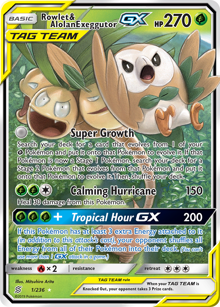 Rowlet & Alolan Exeggutor GX (1/236) [Sun & Moon: Unified Minds] | Arkham Games and Comics