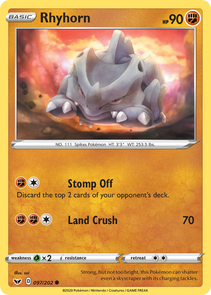 Rhyhorn (097/202) [Sword & Shield: Base Set] | Arkham Games and Comics