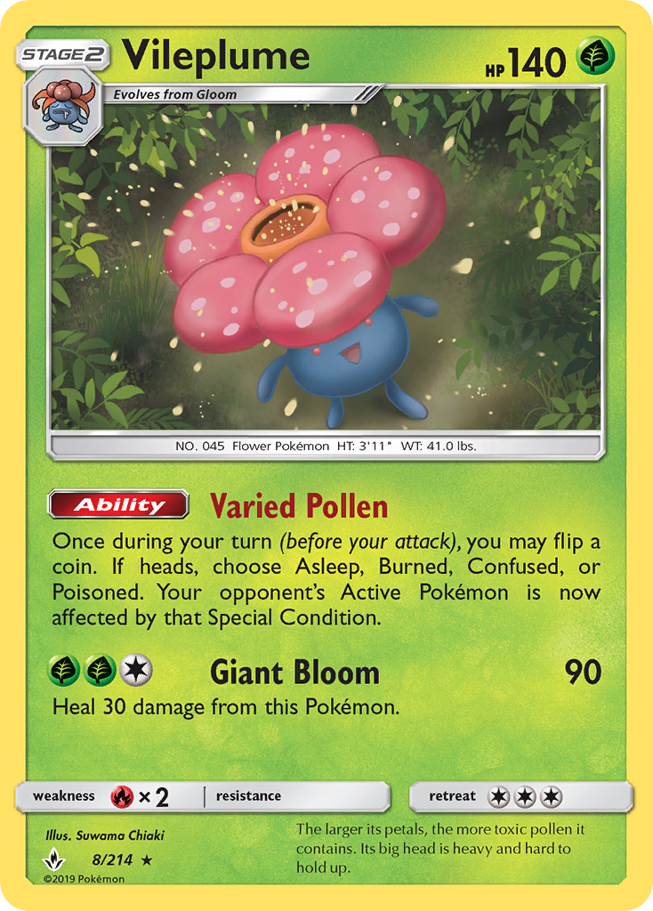 Vileplume (8/214) [Sun & Moon: Unbroken Bonds] | Arkham Games and Comics