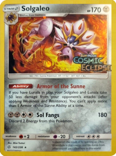 Solgaleo (142/236) (Cosmos Holo) [Sun & Moon: Cosmic Eclipse] | Arkham Games and Comics