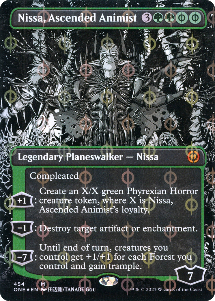 Nissa, Ascended Animist (Borderless Manga Step-and-Compleat Foil) [Phyrexia: All Will Be One] | Arkham Games and Comics
