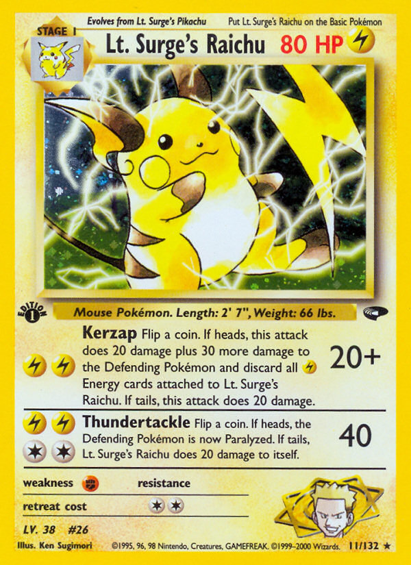 Lt. Surge's Raichu (11/132) [Gym Challenge 1st Edition] | Arkham Games and Comics