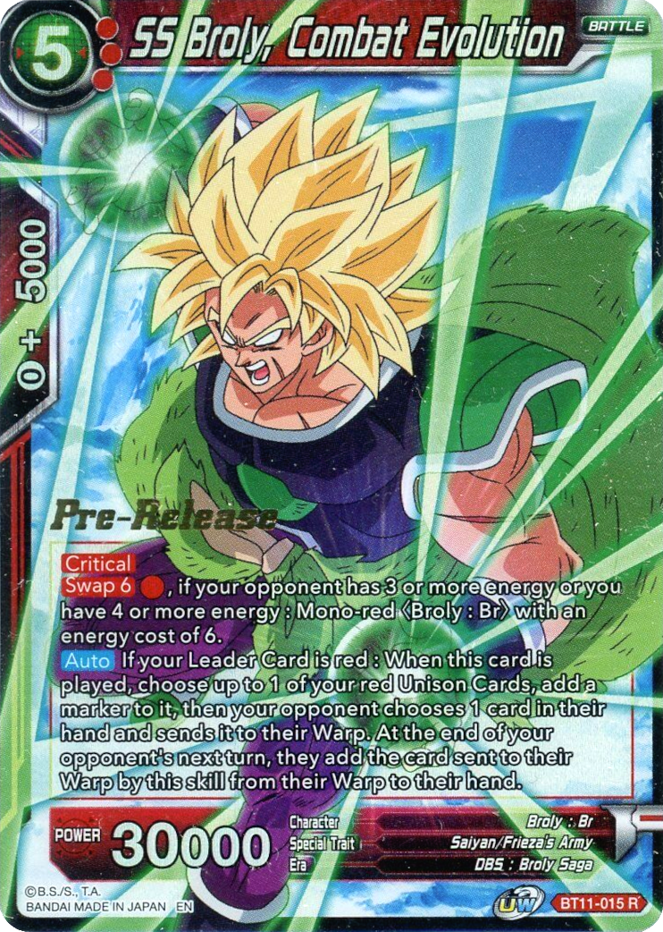 SS Broly, Combat Evolution (BT11-015) [Vermilion Bloodline Prerelease Promos] | Arkham Games and Comics