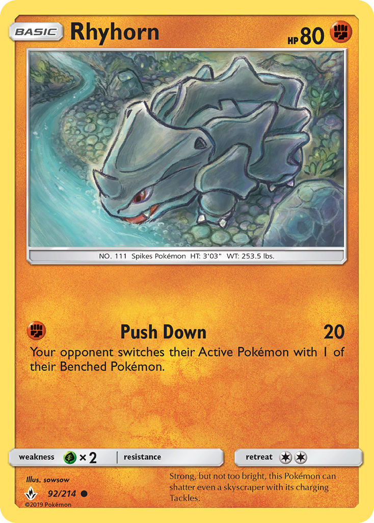 Rhyhorn (92/214) [Sun & Moon: Unbroken Bonds] | Arkham Games and Comics