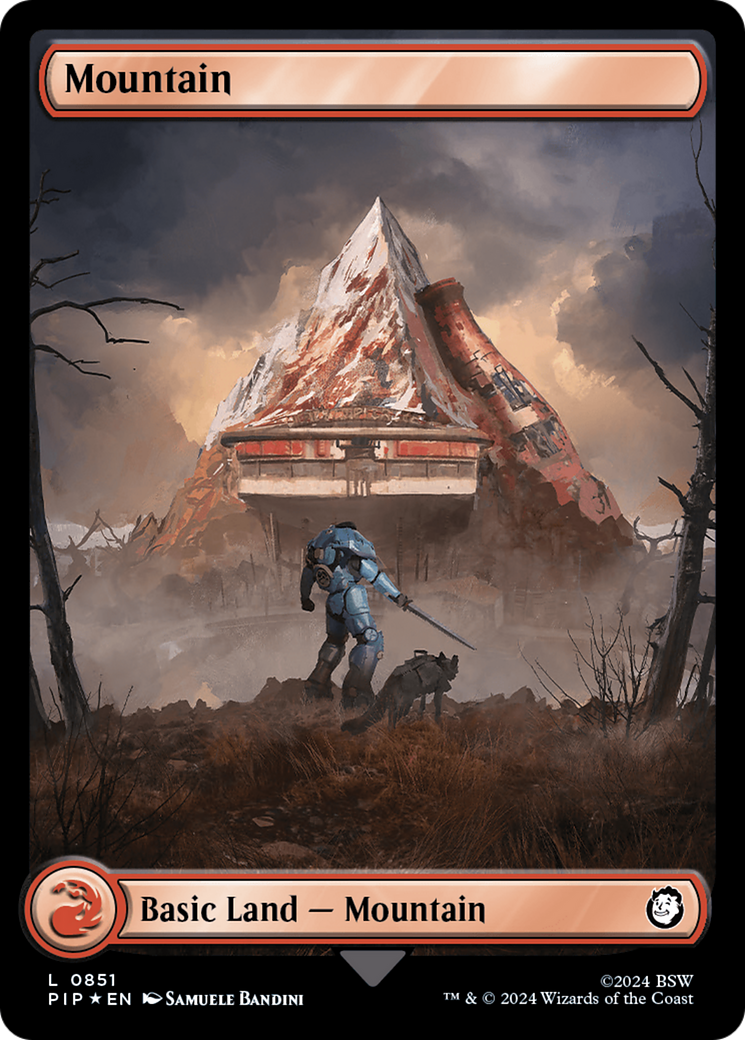 Mountain (0851) (Surge Foil) [Fallout] | Arkham Games and Comics