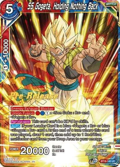 SS Gogeta, Holding Nothing Back (BT16-142) [Realm of the Gods Prerelease Promos] | Arkham Games and Comics