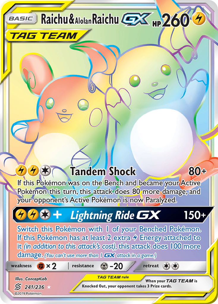 Raichu & Alolan Raichu GX (241/236) [Sun & Moon: Unified Minds] | Arkham Games and Comics