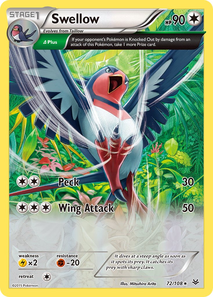 Swellow (72/108) (Theme Deck Exclusive) [XY: Roaring Skies] | Arkham Games and Comics