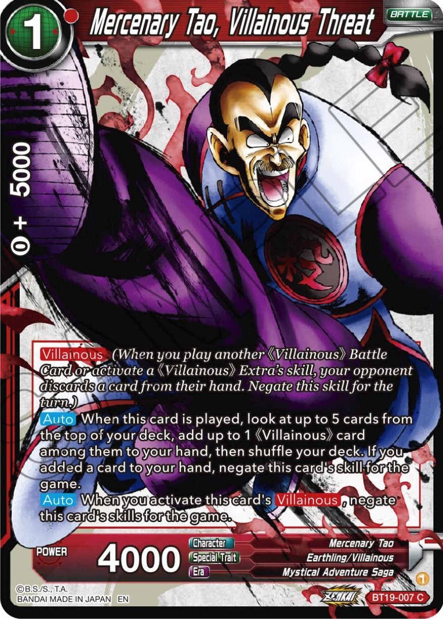 Mercenary Tao, Villainous Threat (BT19-007) [Fighter's Ambition] | Arkham Games and Comics