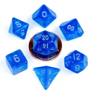 Metallic Dice Games Stardust Blue w/ Silver Numbers 10mm Mini Poly Dice Set | Arkham Games and Comics