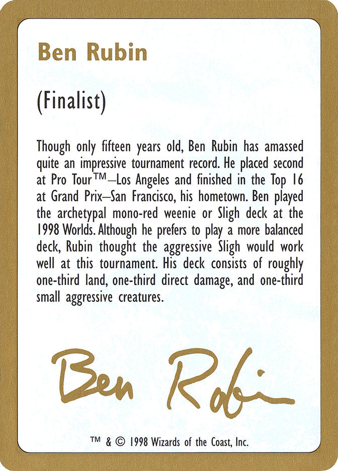 Ben Rubin Bio [World Championship Decks 1998] | Arkham Games and Comics