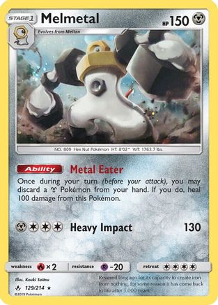 Melmetal (129/214) (Cosmos Holo) [Sun & Moon: Unbroken Bonds] | Arkham Games and Comics