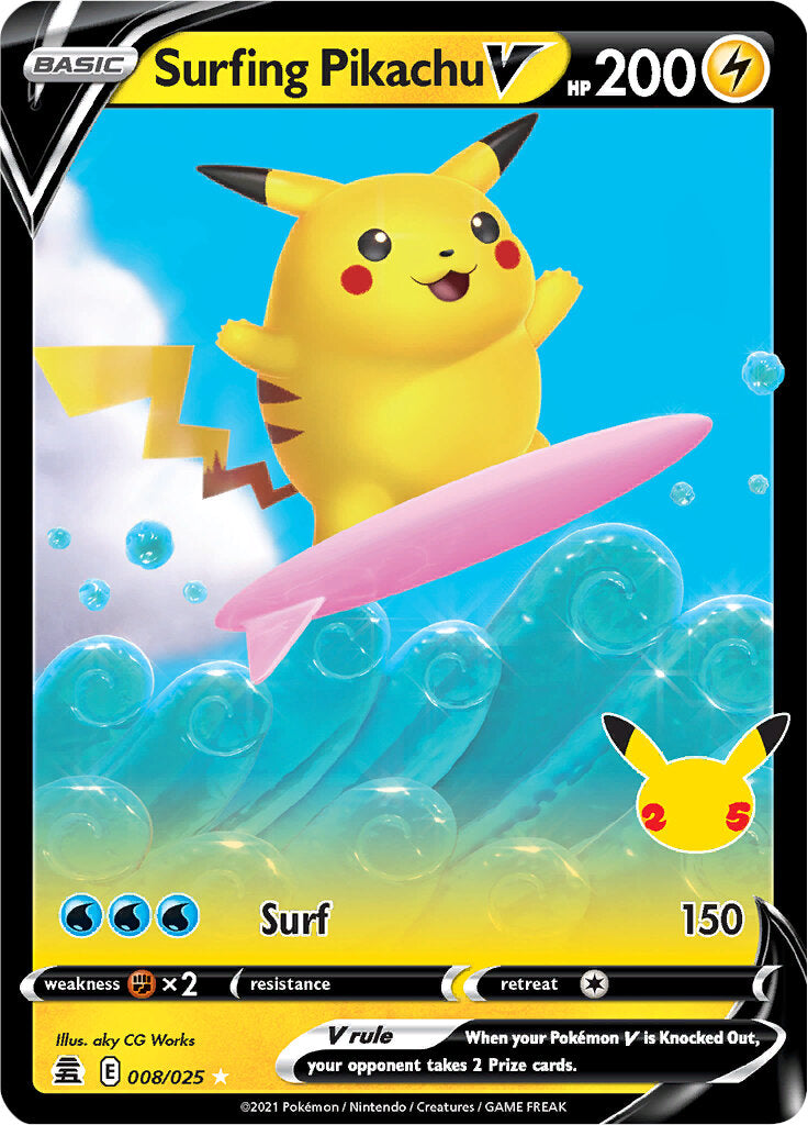 Surfing Pikachu V (008/025) [Celebrations: 25th Anniversary] | Arkham Games and Comics