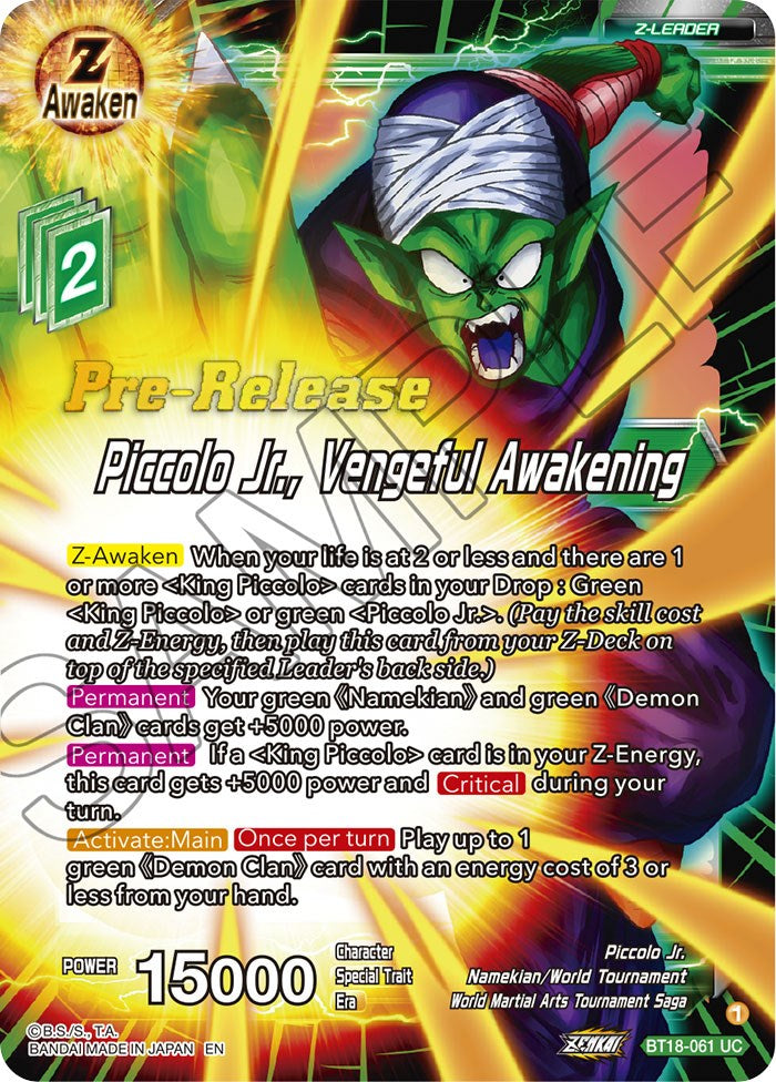 Piccolo Jr., Vengeful Awakening (BT18-061) [Dawn of the Z-Legends Prerelease Promos] | Arkham Games and Comics