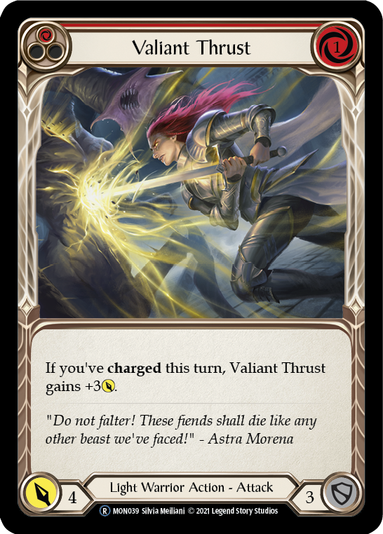 Valiant Thrust (Red) [U-MON039-RF] (Monarch Unlimited)  Unlimited Rainbow Foil | Arkham Games and Comics