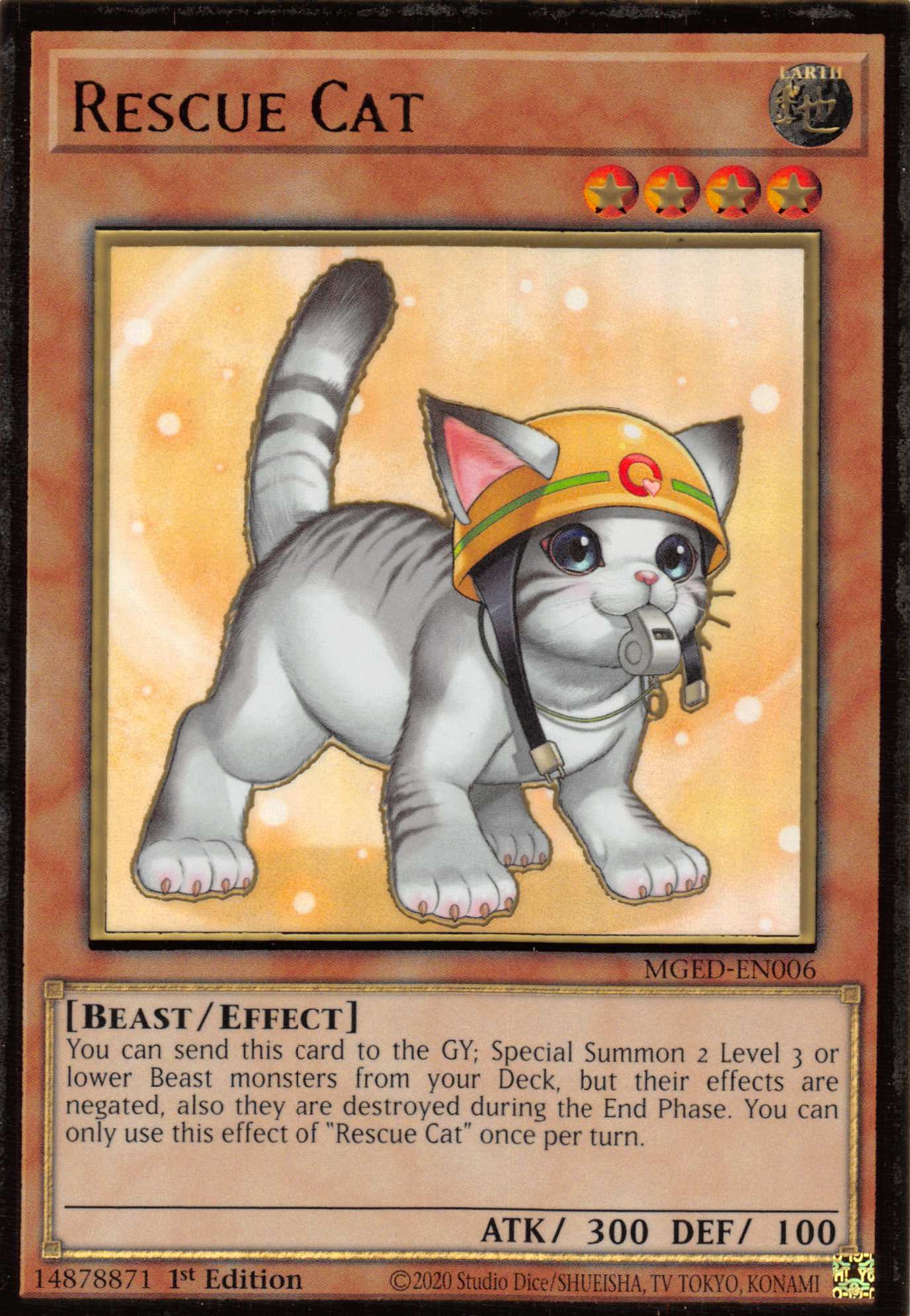 Rescue Cat (Alternate Art) [MGED-EN006] Gold Rare | Arkham Games and Comics