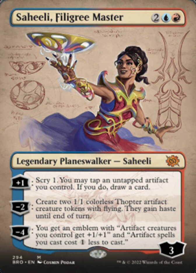 Saheeli, Filigree Master (Borderless Alternate Art) [The Brothers' War] | Arkham Games and Comics