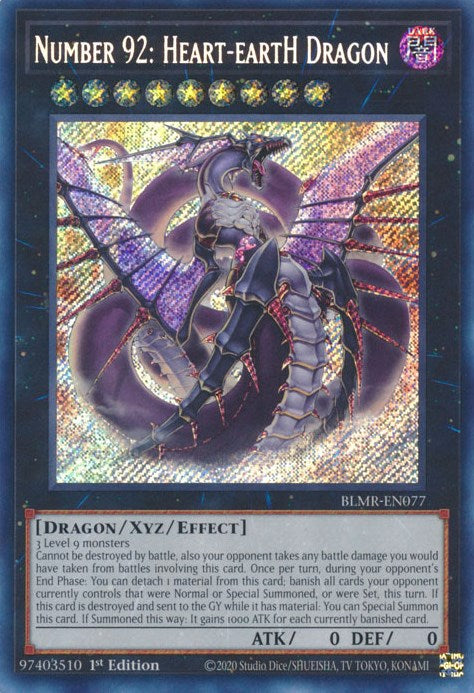 Number 92: Heart-eartH Dragon [BLMR-EN077] Secret Rare | Arkham Games and Comics