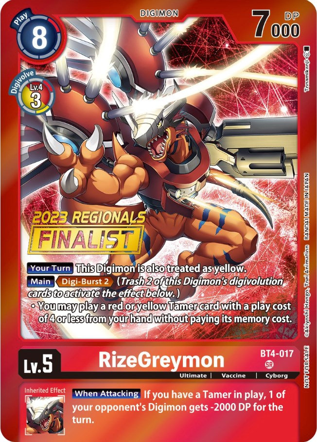 RizeGreymon [BT4-017] (2023 Regionals Finalist) [Great Legend Promos] | Arkham Games and Comics