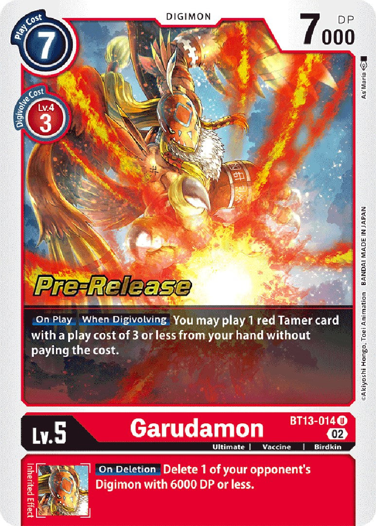 Garudamon [BT13-014] [Versus Royal Knight Booster Pre-Release Cards] | Arkham Games and Comics