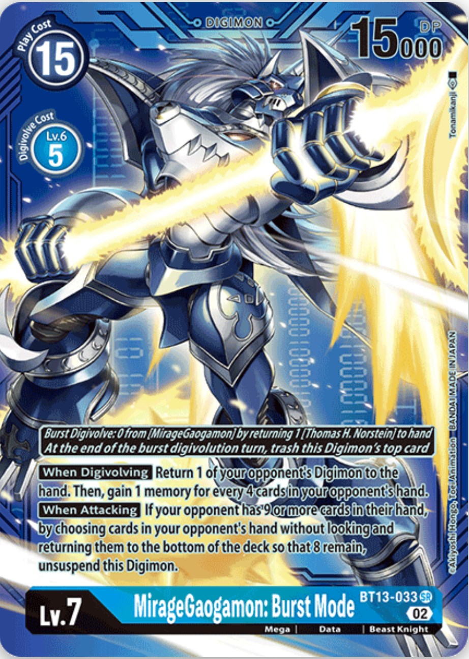 MirageGaogamon: Burst Mode [BT13-033] (Alternate Art with Blue Background) [Versus Royal Knights Booster] | Arkham Games and Comics